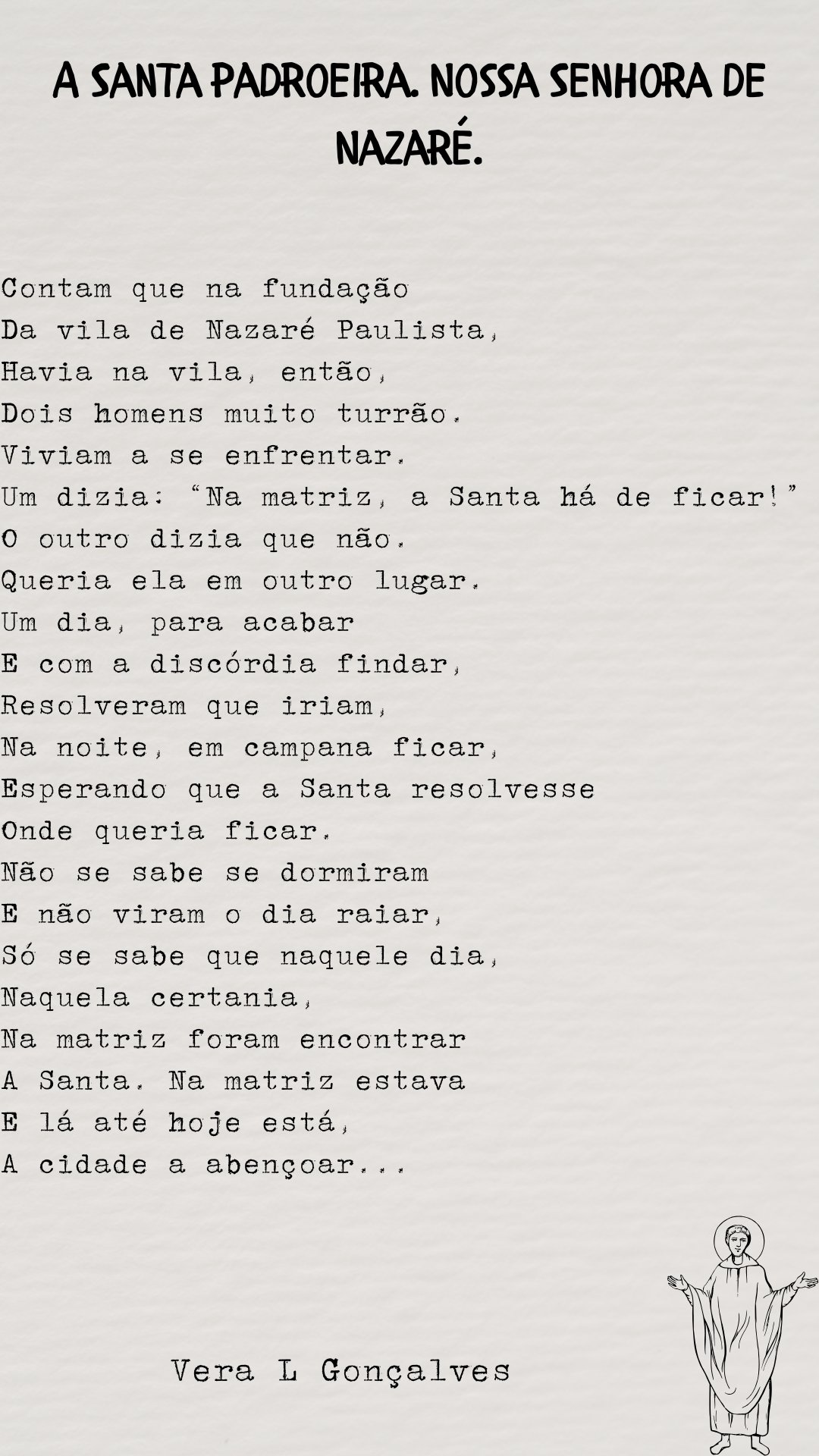 Poema A Santa Padroeira, Nossa Senhora de Nazaré, de Vera L. Gonçalves